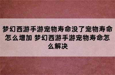梦幻西游手游宠物寿命没了宠物寿命怎么增加 梦幻西游手游宠物寿命怎么解决